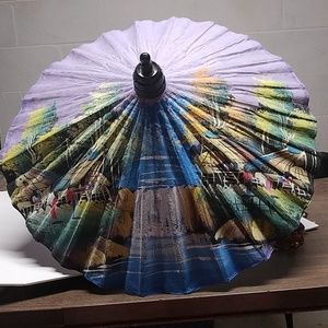 Vintage Paper asian style purple hand painted umbrella